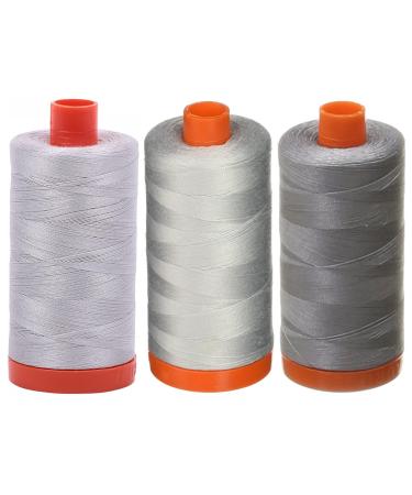 3-Pack Aurifil 50wt White Solid Mako Cotton Thread 1422yds Each