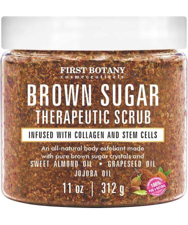 Brown Sugar Natural Body Scrub - Infused with Collagen & Stem Cell - Natural Exfoliating Sugar Scrub & Face & Body Polish helps with Moisturizing Skin, Acne, As a Cellulite Cream, Skin Scars, Wrinkles, Stretch Marks, Dry F…