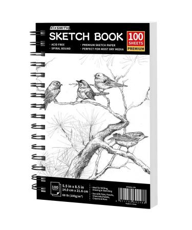 FIXSMITH 5.5x8.5 Sketch Book | 100 Sheets (68 lb/100gsm) Sketchbook | Durable Acid Free Drawing Paper | Spiral Bound Artist Sketch Pad | Ideal for