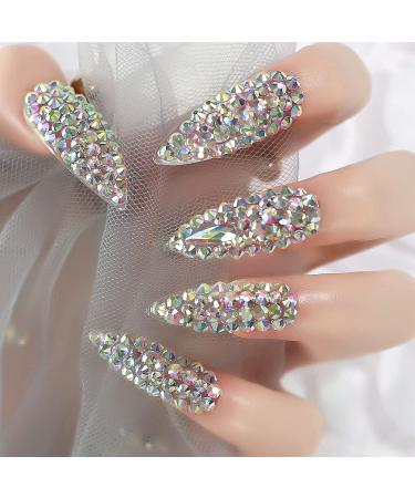 Coolnail Luxurious 3D Full Cover Holo Rhinestone 24pcs Jewelry Deco Fake  Nails Super Extra Long Stiletto Press on False Nails Manicure Nail Art Tips  Set for Wedding Party L6332