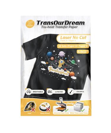 TransOurDream Heat Transfer Paper Vinyl for Light Fabrics, Inkjet &  Laserjet Printable, 8.5x11, 15 Iron on Transfers 