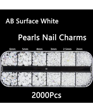 2000Pcs White Half Round Pearls Nail Beads for Crafts Multi Sizes Flatback  Pearl Nail Beads AB Satin Luster Loose Pearls Beads for Makeup Nail Art DIY  Crafts Jewelry Shoes Clothes S1-white