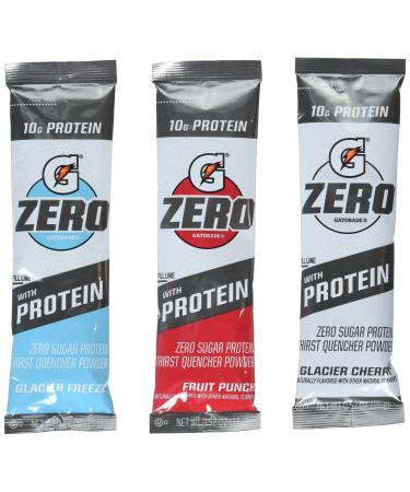 Gatorade Zero with Protein Powder Sticks, 10g Whey Protein Isolate, Zero Sugar, Electrolytes, 3 Flavor Variety Pack, 0.529oz, (30 Pack)