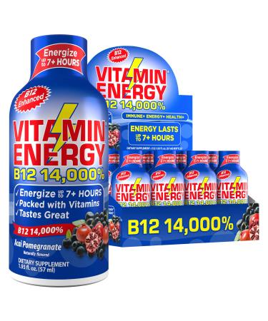 Vitamin Energy B12 Energy Drink Shots, Acai Pomegranate Flavor, Up to 7+ Hours of Energy, 1.93 Fl Oz, 12 Count