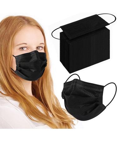 100Pcs Black Disposable Face Mask, 3 Ply Black Face Masks with Soft Elastic Ear Loops Black 100pcs