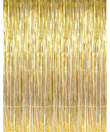GOER 6.4 ft x 9.8 ft Metallic Tinsel Foil Fringe Curtains,Pack of 2 Party Streamer Backdrop for Birthday,Graduation Decorations and New Year Eve (Gold) 2 Gold
