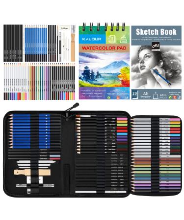 KALOUR 132 Colored Pencils Set,with Adult Coloring Book and Sketch Book,Artists Colorless Blender,Zipper Travel Case,Soft Core,Ideal for Drawing