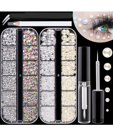 5600 PCS Nail Art Pearls Flatback Pearls 2 Boxes Multi Size Gold Silver  Beige White Nail Gems Nail Charms with Nail Art Brushes Pencil and Tweezer  for Nail Art Face Eye Body