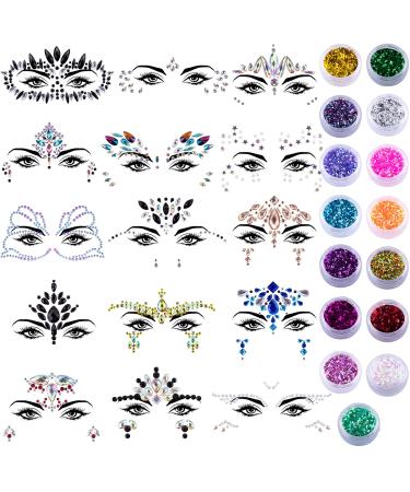 Duufin 12 Sets Face Jewels Sticker Body Gems Mermaid Face Gems Belly  Crystal Tears Gems Rhinstone Face Jewel for Rave Festival Party