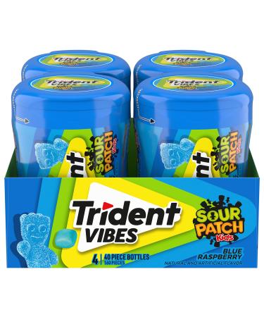Trident Vibes SOUR PATCH KIDS Blue Raspberry Sugar Free Gum, 4 - 40 Piece Bottles (160 Total Pieces) Blue Raspberry 40 Count (Pack of 4)