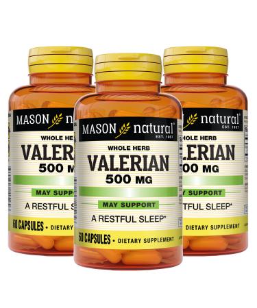 MASON NATURAL Valerian Root 500 mg - Natural Sleep Aid Promotes Healthy and Restful Sleep Herbal Supplement 60 Capsules (Pack of 3)
