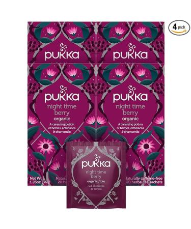 Pukka Organic Tea Bags, Night Time Berry Herbal Tea for Health and Wellness, with Chamomile, Echinacea, and Elderberry, Perfect for Overnight Wellness, 20 Count (Pack of 4), 80 Tea Bags