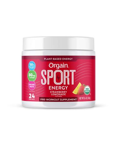 Orgain Strawberry Lemonade Sport Energy Pre-Workout Powder - Made with Green Coffee Beans, Organic Beets, Ginger, and Cordyceps, No Gluten, Dairy or Soy, Non-GMO, Vegan - 8.48 oz Strawberry Lemonade Pre-Workout Powder