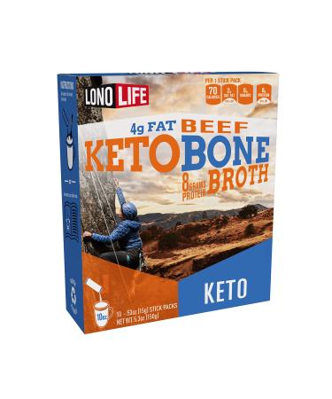 LonoLife - Keto Beef Bone Broth Sticks - 8g Collagen Protein - 4g Fat - Gluten-Free - Keto & Paleo Friendly - Portable Individual Packets - 10 count Keto Beef Bone Broth 10 Count (Pack of 1)