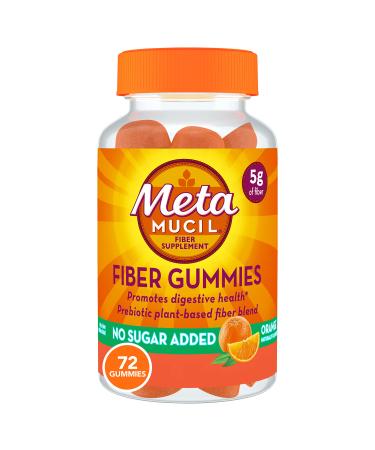 Metamucil Fiber Supplement Gummies, Sugar Free Orange Flavor, 5g Prebiotic Plant Based Fiber Blend, 72 Count