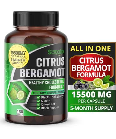Premium Citrus Bergamot 15500 mg Organic Cholesterol Supplement with Niacin Black Chokeberry Olive Leaf Black Pepper - Heart & Cardiovascular Health Support 90-Day Support (90 Count (Pack 1))