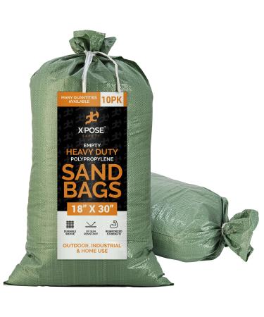 Empty Sand Bags, with Ties  Green 14" x 26" Heavy Duty Woven Polypropylene, UV Sun Protection, Dust, Water and Oil Resistant - Home and Industrial - Floods, Photography and More Bundle of 10