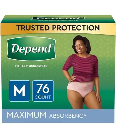 Depend Fit-Flex Adult Incontinence Underwear for Women, Disposable, Maximum Absorbency, Medium, Blush, 76 Count 1 Count (Pack of 76)