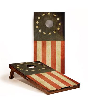 GRAPHIX EXPRESS - C290 Betsy Ross Distressed American Flag - Patriotic Cornhole Board Wrap - Laminated Weatherproof Vinyl Decal - Easy Bubble-Free Application - Stickers Dimensions: 2' x 4' - Set of 2