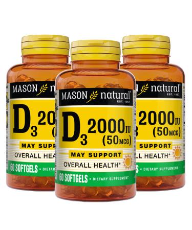 MASON NATURAL Vitamin Ultra Strength D3 2000 IU Softgels 60 Count Pack of 3 60 Count (Pack of 3)
