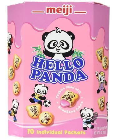 Meiji Hello Panda Family Pack Cookies Strawberry 9.1 oz (10 Individual Packets)