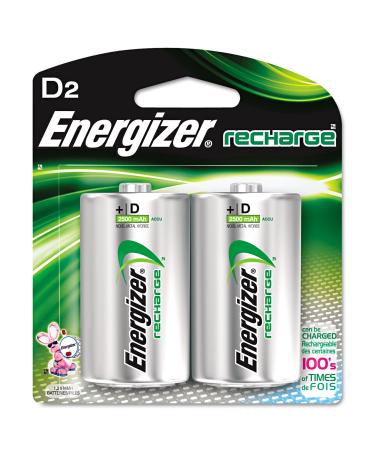 Energizer NH50BP2 NiMH Rechargeable Batteries, D, 2 Batteries/Pack