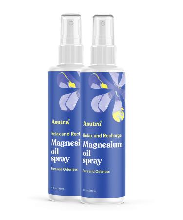 ASUTRA Topical Magnesium Chloride Oil Spray Supplement 4 fl oz (Pack of 2)| Rapid Absorption | Pure Zechstein 2pk - Magnesium Body Oil Spray