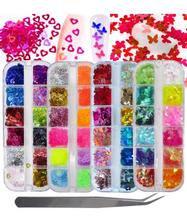 4 Boxes Holographic Nail Glitters Sequins Set Laser Butterfly Heart  Alphabet Letter Star Chunky Glitter Flakes Acrylic Nail Art Tips Stickers  Decorations for Craft/Resin Art/Makeup Holographic Mixed Colors