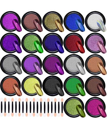 Duufin 24 Colors Nail Pigment Powder Colorful Fluorescent Powder Iridescent  Glitter Pearlescent High-Gloss Halo Powder with 24pcs Eyeshadow Sticks for