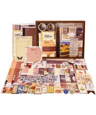 Yoption 346pcs Vintage Scrapbooking Supplies Kit, Aesthetic Scrapbook Kit for Bullet Journal Supplies with Scrapbooking Stickers, Stationery, A6 Grid Notebook, DIY Craft Gift for Teen Girl Kid Women