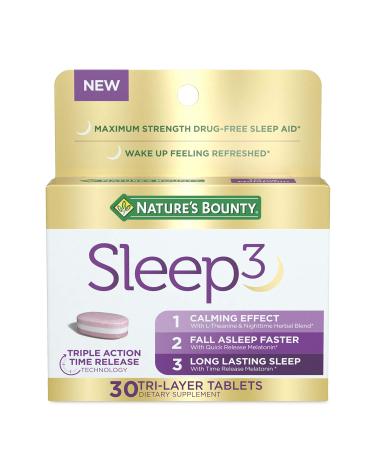 Nature's Bounty Sleep 3 Maximum Strength Drug-Free Sleep Aid 30 Tri-Layered Tablets