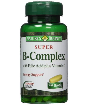 Nature's Bounty Super B-complex with Folic Acid Plus Vitamin C, 300 Tablets (2 X 150 Count Bottles)