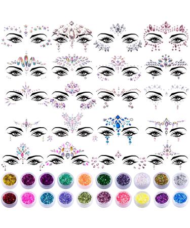 SIQUK 20 Sets Face Jewels Glitter Mermaid Face Jewel Stickers with 20 Boxes Chunky Face Glitter Crystal Face Gem for Festival Rave Carnival Party Classical
