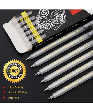 MARTCOLOR White Gel Pens Set 6 Pack 0.8mm Fine Point Pens Gel Ink Pens For  Artists Archival Ink Pens White highlight Pens for Black Paper Drawing  Illustration Sketching Writing