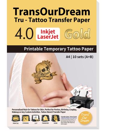  TransOurDream Green Printable Temporary Tattoo Transfer Paper  for Inkjet & Laser Printer (A+B per Set, 10 Sets, A4 size) DIY Personalized  Temporary Tattoos for Skin Glitter Green Effect (TAT6-10) 