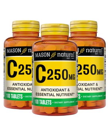 Mason Natural Vitamin C 250 mg (as Ascorbic Acid) - Supports Healthy Immune System Antioxidant and Essential Nutrient 100 Tablets (Pack of 3)