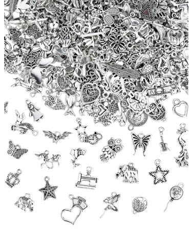 JIALEEY Wholesale Bulk Lots Jewelry Making Silver Charms Mixed Smooth  Tibetan Silver Metal Charms Pendants DIY