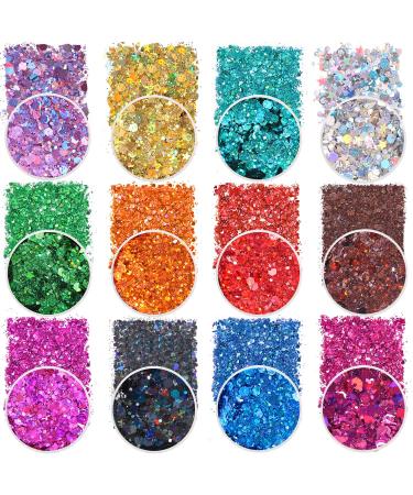 Chunky and Fine Glitter Mix Estanoite 24 Colors Sequins & Fine