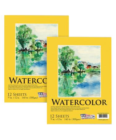 U.S. Art Supply 9 x 12 Premium Extra Heavy-Weight Acrylic Painting Paper Pad, 246 Pound (400gsm), Spiral Bound, Pad of 12-Sheets (Pack of 2 Pads)