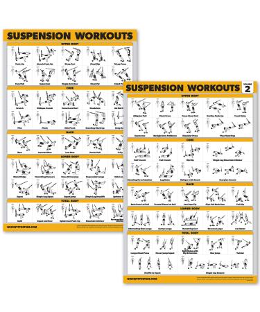 QuickFit 2 Pack Suspension Workout Posters - Volume 1 & 2 - Laminated Exercise Charts - 18