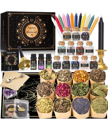 Witchcraft Supplies kit 60PCS -Witch Stuff Spell Kit - Witchcraft Supply  kit with Spell Candles ,Witchcraft Herbs , Crystal  Pendulums,Parchments,Mini Crystal Balls - Witch Starter Kit 60 Packs  Witchcraft Supplies