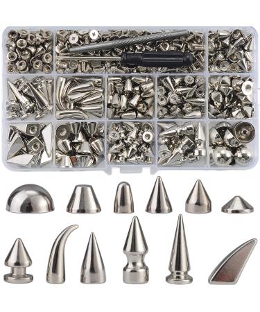 YORANYO 270 Sets Mixed Shape Spikes and Studs Silver Color Screw Back  Bullet Cone Studs and Spikes Rivet Kit with Install Tools for Leather Craft  Clothing Shoes Belts Bags Dog Collars DIY
