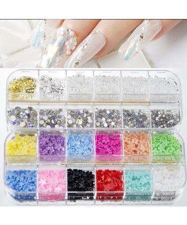  550Pcs 3D Assorted Mix Color Nail Charms Multi Shapes Flatback  Heart Flower Butterfly Nail Rhinestones Charms Mix Gold Silver White Pearl  Round Beads for Manicure DIY Crafts Jewelry Accessories : Beauty