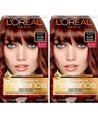L'Oreal Paris Superior Preference Fade-Defying + Shine Permanent Hair Color, 6AB Chic Auburn Brown, Pack of 2, Hair Dye 6AB Chic Auburn Brown 2 Count (Pack of 1)