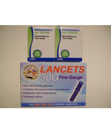 100 Prodigy Test Strips with 100 30G Lancets