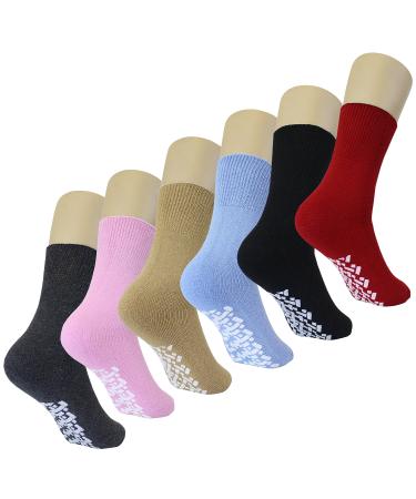 Diabetic Non Skid Slipper Socks/w Grippers for 6 Pair (Pack of 1) Multi  Color
