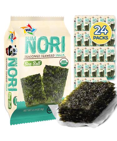 KIMNORI Seasoned Seaweed Snacks Sheets  Organic Sea Salt Flavor 24 Individual Packs Roasted Crispy Premium 100% Natural Laver Kim Nori 4g 0.14 Ounce     Sea-Salt