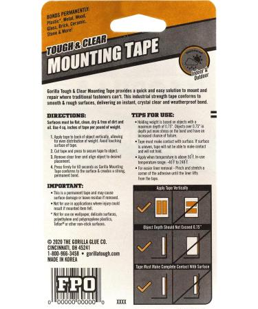 Gorilla Double Sided Mounting Tape, Clear