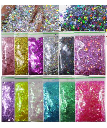 12 Colors Holographic Nail Glitter Foils, Holographic Crafts Stickers  Sequins Shiny Charms Sparkly Ultra-Thin Aluminum Foil Nail Art Flakes  Design,for