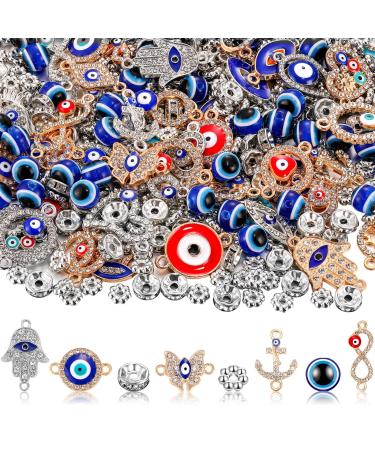 50pcs Evil Eye Beads Charms for Jewelry Making Assorted Evil Eye Connector  Rhinestone Diamond Link Charms for Women Bracelet Earring Necklace DIY